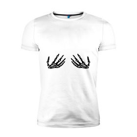 Мужская футболка премиум с принтом Руки скелета в Белгороде, 92% хлопок, 8% лайкра | приталенный силуэт, круглый вырез ворота, длина до линии бедра, короткий рукав | скелет