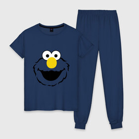 Женская пижама хлопок с принтом Sesame Street Elmo Big Smile в Белгороде, 100% хлопок | брюки и футболка прямого кроя, без карманов, на брюках мягкая резинка на поясе и по низу штанин | cookie monster | elmo | sesame street | улица сезам