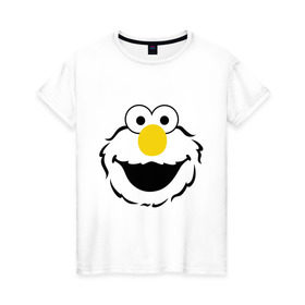Женская футболка хлопок с принтом Sesame Street Elmo Big Smile в Белгороде, 100% хлопок | прямой крой, круглый вырез горловины, длина до линии бедер, слегка спущенное плечо | cookie monster | elmo | sesame street | улица сезам