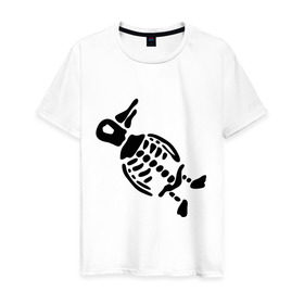 Мужская футболка хлопок с принтом Скелет пингвина в Белгороде, 100% хлопок | прямой крой, круглый вырез горловины, длина до линии бедер, слегка спущенное плечо. | пингвин | скелет