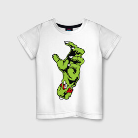 Детская футболка хлопок с принтом Рука зомби в Белгороде, 100% хлопок | круглый вырез горловины, полуприлегающий силуэт, длина до линии бедер | зомби