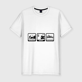 Мужская футболка премиум с принтом БМВ - распорядок дня в Белгороде, 92% хлопок, 8% лайкра | приталенный силуэт, круглый вырез ворота, длина до линии бедра, короткий рукав | bmw | автомобиль | бмв | занятие | машина | распорядок дня