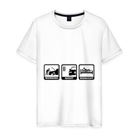 Мужская футболка хлопок с принтом БМВ - распорядок дня в Белгороде, 100% хлопок | прямой крой, круглый вырез горловины, длина до линии бедер, слегка спущенное плечо. | Тематика изображения на принте: bmw | автомобиль | бмв | занятие | машина | распорядок дня