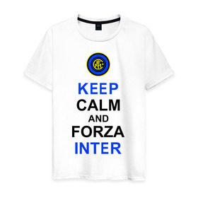 Мужская футболка хлопок с принтом keep calm and forza Inter в Белгороде, 100% хлопок | прямой крой, круглый вырез горловины, длина до линии бедер, слегка спущенное плечо. | ceep calm | forza inter | интер | интер вперёд | кип калм | сохраняй спокойствие | футбол