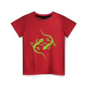 Детская футболка хлопок с принтом Ящерицы в Белгороде, 100% хлопок | круглый вырез горловины, полуприлегающий силуэт, длина до линии бедер | зеленый | ящерки | ящеры