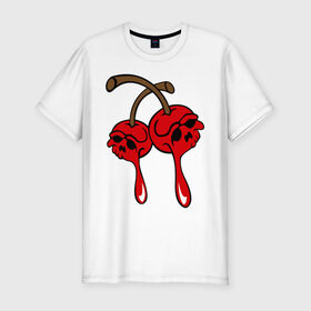 Мужская футболка премиум с принтом Мертвые вишенки в Белгороде, 92% хлопок, 8% лайкра | приталенный силуэт, круглый вырез ворота, длина до линии бедра, короткий рукав | halloween | skull | вишня | хэллоуин | череп