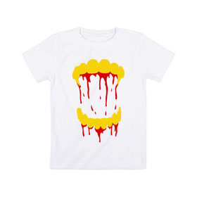 Детская футболка хлопок с принтом Vampire mouth в Белгороде, 100% хлопок | круглый вырез горловины, полуприлегающий силуэт, длина до линии бедер | blood | halloween | vampire | вампир | подарок на хэллоуин | сюрприз на хэллоуин | хэллоуин
