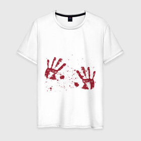 Мужская футболка хлопок с принтом Кровавые отпечатки в Белгороде, 100% хлопок | прямой крой, круглый вырез горловины, длина до линии бедер, слегка спущенное плечо. | blood | halloween | кровь | подарок на хэллоуин | сюрприз на хэллоуин | хэллоуин