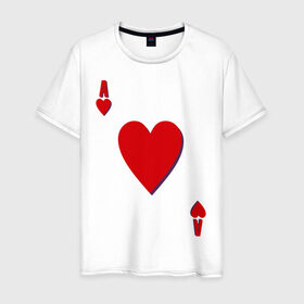 Мужская футболка хлопок с принтом Червовый туз в Белгороде, 100% хлопок | прямой крой, круглый вырез горловины, длина до линии бедер, слегка спущенное плечо. | игральные карты | карты | покер | туз | черви