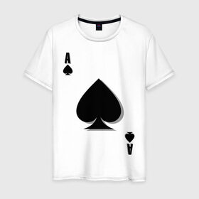 Мужская футболка хлопок с принтом Пиковый туз в Белгороде, 100% хлопок | прямой крой, круглый вырез горловины, длина до линии бедер, слегка спущенное плечо. | игральные карты | карты | пики | покер | туз