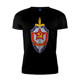 Мужская футболка премиум с принтом ВЧК-КГБ в Белгороде, 92% хлопок, 8% лайкра | приталенный силуэт, круглый вырез ворота, длина до линии бедра, короткий рукав | знак кгб | советская символика | ссср | эмблема