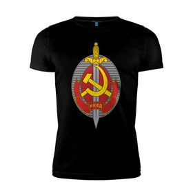 Мужская футболка премиум с принтом НКВД в Белгороде, 92% хлопок, 8% лайкра | приталенный силуэт, круглый вырез ворота, длина до линии бедра, короткий рукав | нагрудный знак | символика ссср | ссср | эмблема