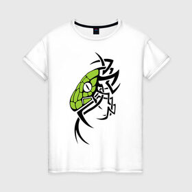 Женская футболка хлопок с принтом Змея тату в Белгороде, 100% хлопок | прямой крой, круглый вырез горловины, длина до линии бедер, слегка спущенное плечо | змея | орнамент | тату | трайбл | узор