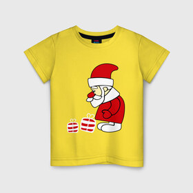 Детская футболка хлопок с принтом Дед мороз с подарками в Белгороде, 100% хлопок | круглый вырез горловины, полуприлегающий силуэт, длина до линии бедер | 