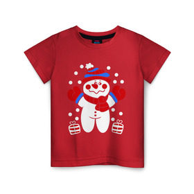 Детская футболка хлопок с принтом Снеговик в снегу в Белгороде, 100% хлопок | круглый вырез горловины, полуприлегающий силуэт, длина до линии бедер | новый год | снеговик