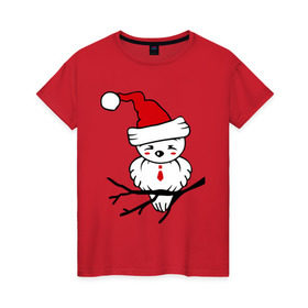 Женская футболка хлопок с принтом Птичка в Белгороде, 100% хлопок | прямой крой, круглый вырез горловины, длина до линии бедер, слегка спущенное плечо | воробушек | колпачок | новый год | птичка