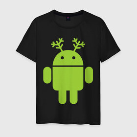 Мужская футболка хлопок с принтом Новогодний андроид в Белгороде, 100% хлопок | прямой крой, круглый вырез горловины, длина до линии бедер, слегка спущенное плечо. | 