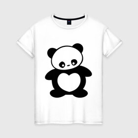 Женская футболка хлопок с принтом Мишка с сердцем в Белгороде, 100% хлопок | прямой крой, круглый вырез горловины, длина до линии бедер, слегка спущенное плечо | панда