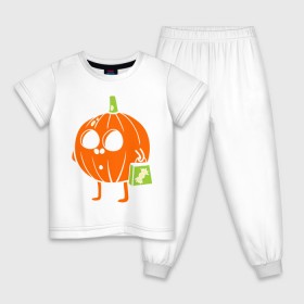 Детская пижама хлопок с принтом Тыква с пакетом в Белгороде, 100% хлопок |  брюки и футболка прямого кроя, без карманов, на брюках мягкая резинка на поясе и по низу штанин
 | halloween | конфета | пакет | тыква | тыква с пакетом | тыковка | хэллоуин