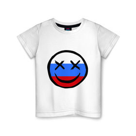 Детская футболка хлопок с принтом Русский смайл в Белгороде, 100% хлопок | круглый вырез горловины, полуприлегающий силуэт, длина до линии бедер | russia | россия | смайл | улыбка | флаг