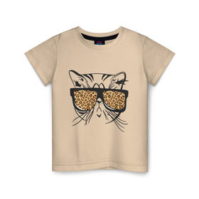 Детская футболка хлопок с принтом Кот в очках в Белгороде, 100% хлопок | круглый вырез горловины, полуприлегающий силуэт, длина до линии бедер | swag | киса | кот | кот в очках | кошка | кошка в очках | леопардовые очки | очки | сваг | усы