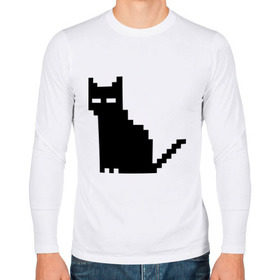 Мужской лонгслив хлопок с принтом Пиксельный котик в Белгороде, 100% хлопок |  | Тематика изображения на принте: 90 | cat | kitten | kitty | pixel | кот | котейка | котик | котики | пиксель