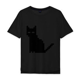 Мужская футболка хлопок Oversize с принтом Пиксельный котик в Белгороде, 100% хлопок | свободный крой, круглый ворот, “спинка” длиннее передней части | 90 | cat | kitten | kitty | pixel | кот | котейка | котик | котики | пиксель