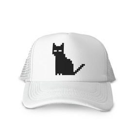 Кепка тракер с сеткой с принтом Пиксельный котик в Белгороде, трикотажное полотно; задняя часть — сетка | длинный козырек, универсальный размер, пластиковая застежка | 90 | cat | kitten | kitty | pixel | кот | котейка | котик | котики | пиксель