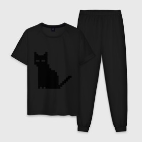 Мужская пижама хлопок с принтом Пиксельный котик в Белгороде, 100% хлопок | брюки и футболка прямого кроя, без карманов, на брюках мягкая резинка на поясе и по низу штанин
 | 90 | cat | kitten | kitty | pixel | кот | котейка | котик | котики | пиксель