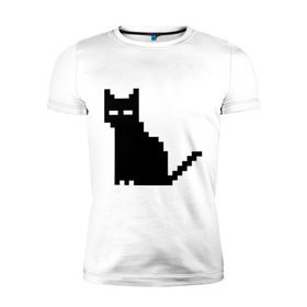 Мужская футболка премиум с принтом Пиксельный котик в Белгороде, 92% хлопок, 8% лайкра | приталенный силуэт, круглый вырез ворота, длина до линии бедра, короткий рукав | 90 | cat | kitten | kitty | pixel | кот | котейка | котик | котики | пиксель
