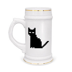 Кружка пивная с принтом Пиксельный котик в Белгороде,  керамика (Материал выдерживает высокую температуру, стоит избегать резкого перепада температур) |  объем 630 мл | Тематика изображения на принте: 90 | cat | kitten | kitty | pixel | кот | котейка | котик | котики | пиксель