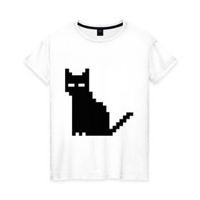 Женская футболка хлопок с принтом Пиксельный котик в Белгороде, 100% хлопок | прямой крой, круглый вырез горловины, длина до линии бедер, слегка спущенное плечо | 90 | cat | kitten | kitty | pixel | кот | котейка | котик | котики | пиксель