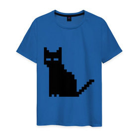 Мужская футболка хлопок с принтом Пиксельный котик в Белгороде, 100% хлопок | прямой крой, круглый вырез горловины, длина до линии бедер, слегка спущенное плечо. | 90 | cat | kitten | kitty | pixel | кот | котейка | котик | котики | пиксель