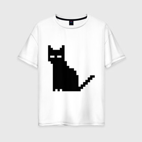 Женская футболка хлопок Oversize с принтом Пиксельный котик в Белгороде, 100% хлопок | свободный крой, круглый ворот, спущенный рукав, длина до линии бедер
 | 90 | cat | kitten | kitty | pixel | кот | котейка | котик | котики | пиксель