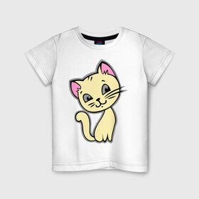 Детская футболка хлопок с принтом Котенок в Белгороде, 100% хлопок | круглый вырез горловины, полуприлегающий силуэт, длина до линии бедер | киса | кот | котенок | котик | котэ | кошка | кошки | милый котик