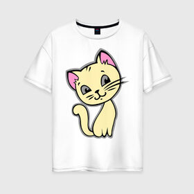 Женская футболка хлопок Oversize с принтом Котенок в Белгороде, 100% хлопок | свободный крой, круглый ворот, спущенный рукав, длина до линии бедер
 | киса | кот | котенок | котик | котэ | кошка | кошки | милый котик