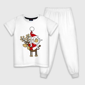 Детская пижама хлопок с принтом Санта на олене. в Белгороде, 100% хлопок |  брюки и футболка прямого кроя, без карманов, на брюках мягкая резинка на поясе и по низу штанин
 | happy | happy new year | new year | santa | santa clows | олень | рудольф | санта | санта клаус