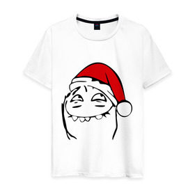 Мужская футболка хлопок с принтом Новогодний трололо в Белгороде, 100% хлопок | прямой крой, круглый вырез горловины, длина до линии бедер, слегка спущенное плечо. | мем | новогодний трололо | новый год | трололо | улыбка | шапка