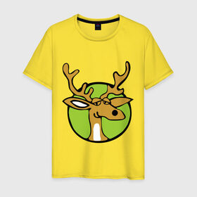 Мужская футболка хлопок с принтом Довольный олень в Белгороде, 100% хлопок | прямой крой, круглый вырез горловины, длина до линии бедер, слегка спущенное плечо. | довольный олень | новый год | олень | рога