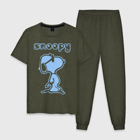 Мужская пижама хлопок с принтом Snoopy в Белгороде, 100% хлопок | брюки и футболка прямого кроя, без карманов, на брюках мягкая резинка на поясе и по низу штанин
 | Тематика изображения на принте: snoopy | мультфильм | снупи | снупи в очках | собака
