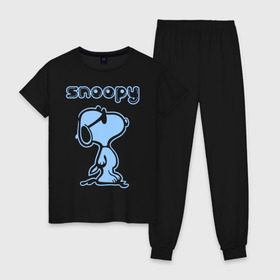 Женская пижама хлопок с принтом Snoopy в Белгороде, 100% хлопок | брюки и футболка прямого кроя, без карманов, на брюках мягкая резинка на поясе и по низу штанин | snoopy | мультфильм | снупи | снупи в очках | собака