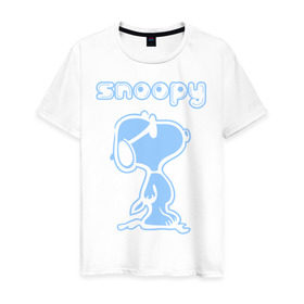 Мужская футболка хлопок с принтом Snoopy в Белгороде, 100% хлопок | прямой крой, круглый вырез горловины, длина до линии бедер, слегка спущенное плечо. | Тематика изображения на принте: snoopy | мультфильм | снупи | снупи в очках | собака