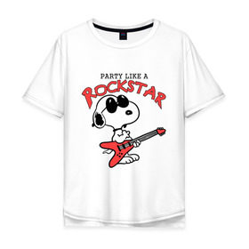 Мужская футболка хлопок Oversize с принтом Snoopy Rockstar в Белгороде, 100% хлопок | свободный крой, круглый ворот, “спинка” длиннее передней части | Тематика изображения на принте: гитара
