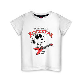 Детская футболка хлопок с принтом Snoopy Rockstar в Белгороде, 100% хлопок | круглый вырез горловины, полуприлегающий силуэт, длина до линии бедер | гитара