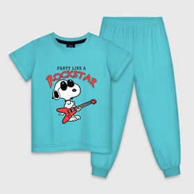 Детская пижама хлопок с принтом Snoopy Rockstar в Белгороде, 100% хлопок |  брюки и футболка прямого кроя, без карманов, на брюках мягкая резинка на поясе и по низу штанин
 | Тематика изображения на принте: гитара