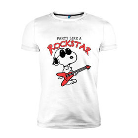Мужская футболка премиум с принтом Snoopy Rockstar в Белгороде, 92% хлопок, 8% лайкра | приталенный силуэт, круглый вырез ворота, длина до линии бедра, короткий рукав | гитара