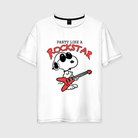 Женская футболка хлопок Oversize с принтом Snoopy Rockstar в Белгороде, 100% хлопок | свободный крой, круглый ворот, спущенный рукав, длина до линии бедер
 | Тематика изображения на принте: гитара