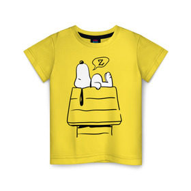 Детская футболка хлопок с принтом Спящий Снупи в Белгороде, 100% хлопок | круглый вырез горловины, полуприлегающий силуэт, длина до линии бедер | snoopy | домик | мультфильм | снупи | собака | спящий снупи