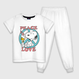 Детская пижама хлопок с принтом Мир и любовь в Белгороде, 100% хлопок |  брюки и футболка прямого кроя, без карманов, на брюках мягкая резинка на поясе и по низу штанин
 | snoopy | мир и любовь | мультфильм | снупи | собака