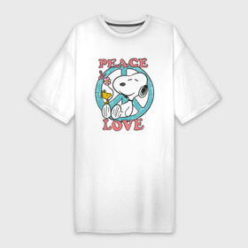 Платье-футболка хлопок с принтом Мир и любовь в Белгороде,  |  | snoopy | мир и любовь | мультфильм | снупи | собака
